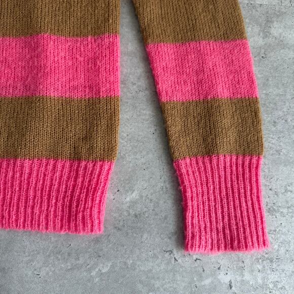 J.crew striped pink and tan mohair wool vneck sweater button detail - Picture 4 of 7
